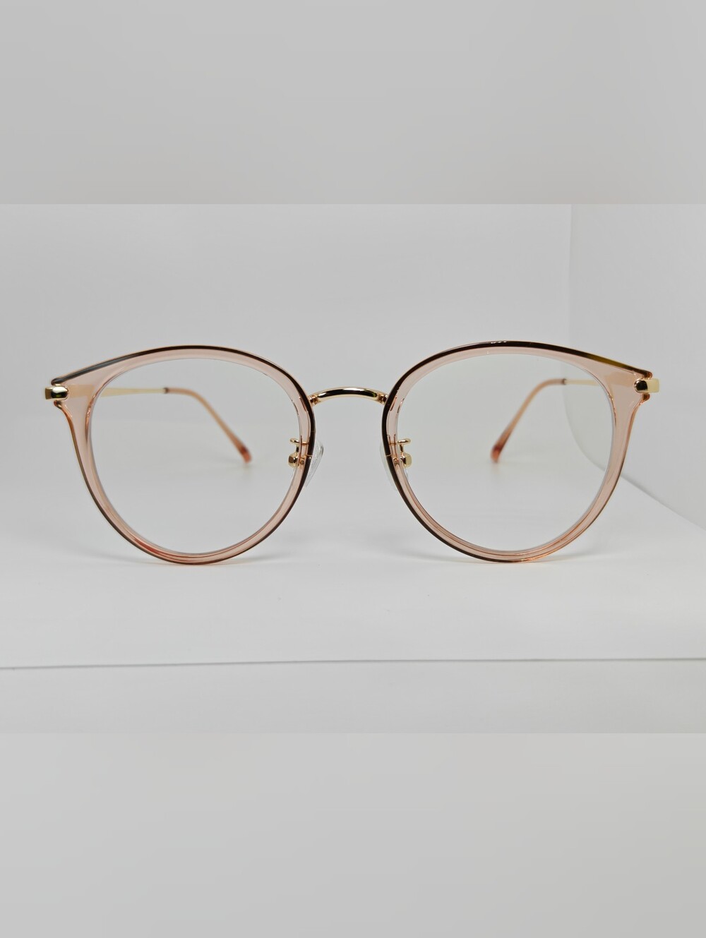 Hollie. Transparent Pink Round Women's Eyeglasses with Gold Bridge